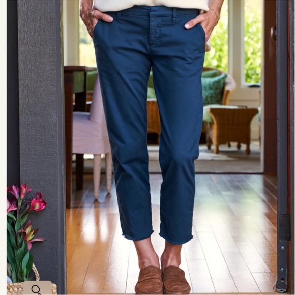 Frank & Eileen Wicklow Crop Chinos Pants Women 12 Navy Blue factorydistressedHem - Picture 1 of 12